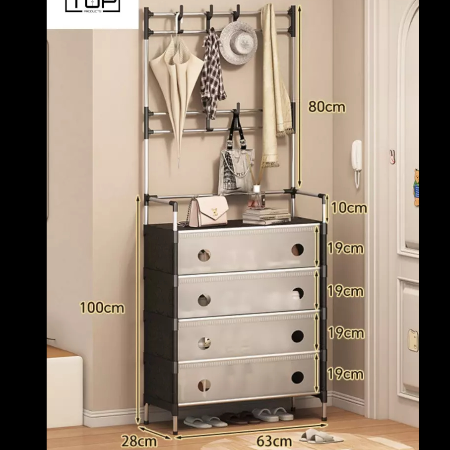 Ko'p funktsiyali 3-in-1 : ilgich, tortma va poyabzal uchun tokcha